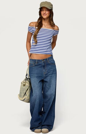 French Terry Striped Off Shoulder Top image number 5