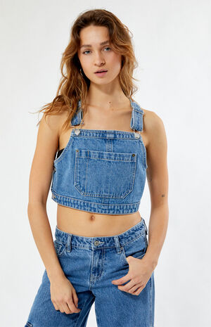 Cropped Overall Denim Top image number 1