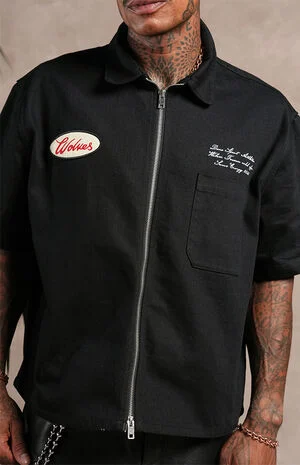 Zip Up Short Sleeve Cropped Oversized Shirt image number 5