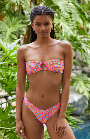 Kulani Kinis Multicolor Flower Strapless Bandeau Bikini Top