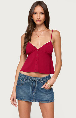 Kellyn Button Contrast Babydoll Top image number 1