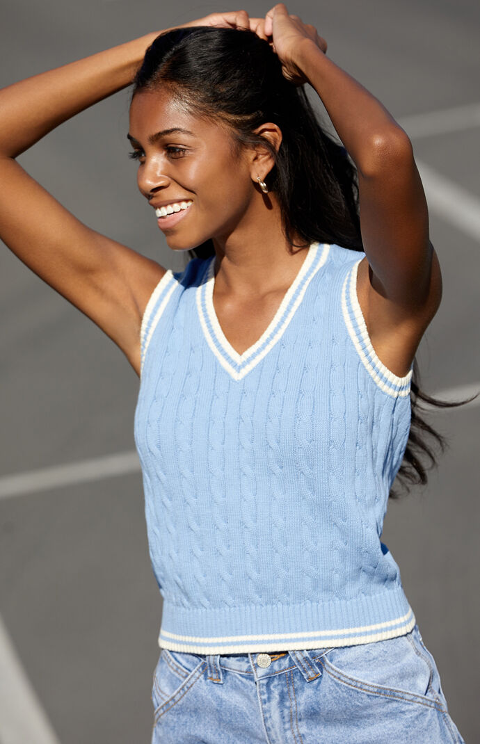 Blue sweater vest womens sale