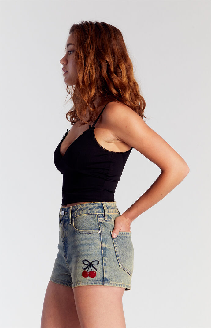 ★2023SS新作★KIRSH★CHERRY HOTFIX DETAIL DENIM SHORT PANTS ☆2023SS新作☆KIRSH☆CHERRY HOTFIX DETAIL DENIM SHORT PANTS