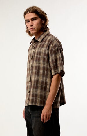 Brown Plaid Woven Flannel Shirt image number 3