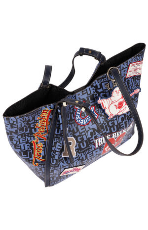 Navy Multi Patch Graphic Tote Bag image number 5