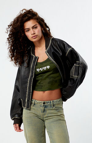 Faux Leather Bomber Jacket image number 1