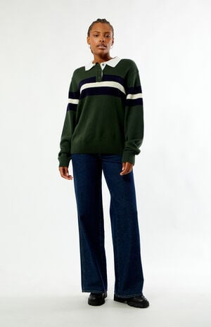 Knit Rugby Polo Long Sleeve Oversized Shirt image number 4