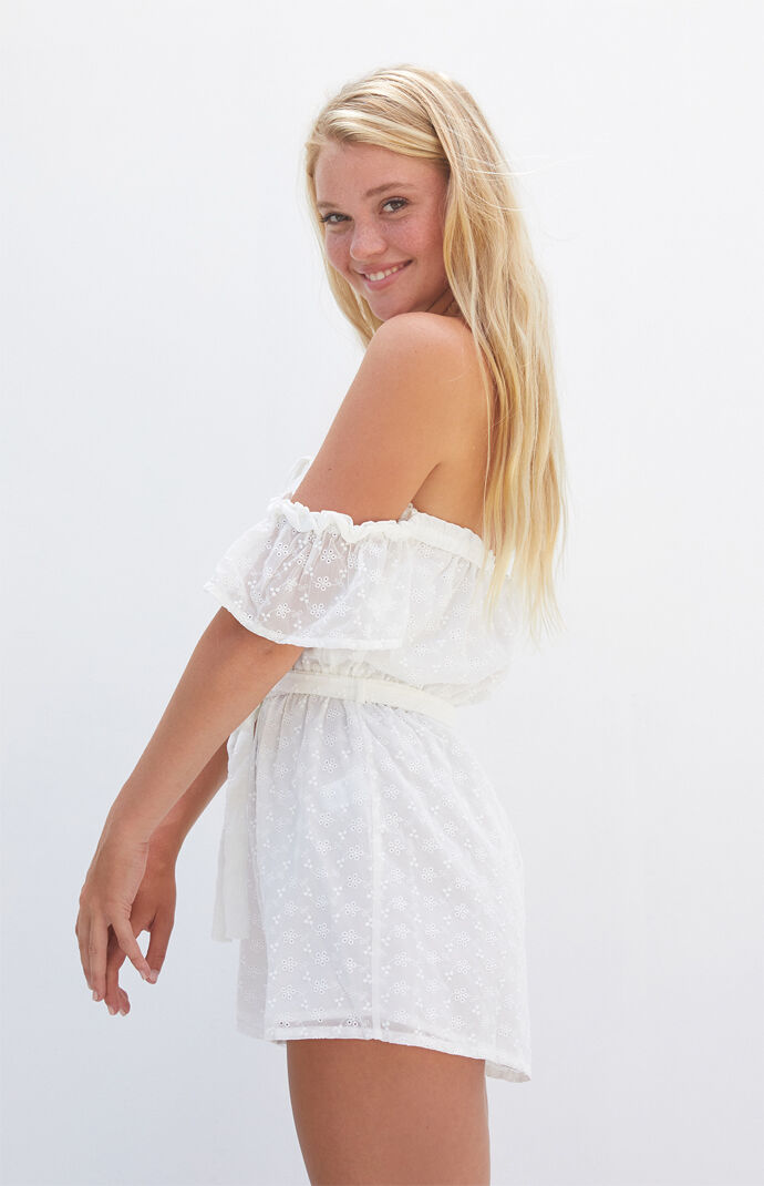 Off-The-Shoulder Eyelet Romper