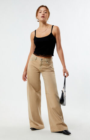 Beige Knee Dart Baggy Barrel Jeans image number 1
