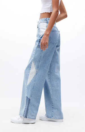 Eco Two-Tone Side Panel High Waisted Baggy Jeans image number 5