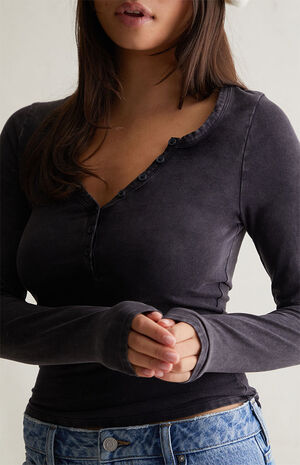 Ashlee Notched Washed Henley Top image number 2