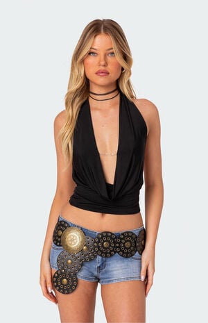 Deep Cowl Neck Open Back Top image number 4