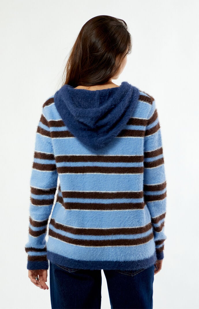Daisy Street Striped Fluffy Knit Zip Up Hooded Sweater | Pacsun