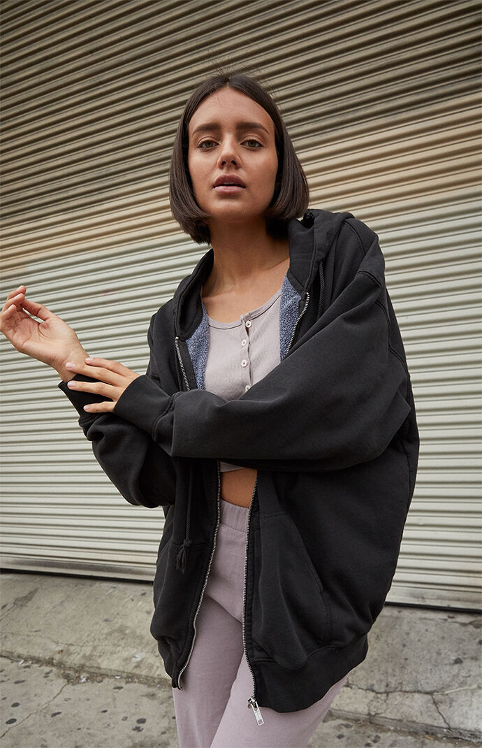 John Galt Black Full Zip Hoodie PacSun