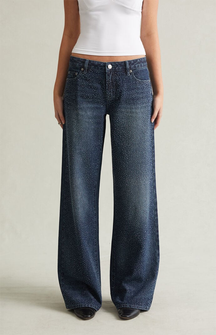 Pacsun Casey Low Rise Baggy Jeans Rhinestone Medium Blue