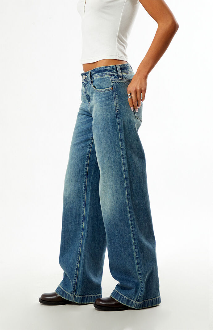 Pacsun Casey Low Rise Baggy Jeans Pocket Studs Medium Blue