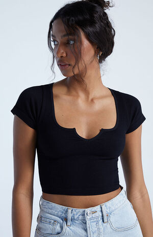 Seamless Notched Cropped T-Shirt image number 2