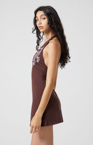 Embroidered Halter Mini Dress image number 4