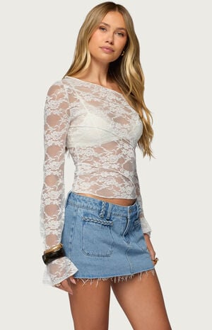 Stitched Sheer Lace Off Shoulder Top image number 2