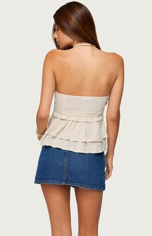 Linen Look Strapless Peplum Top image number 3