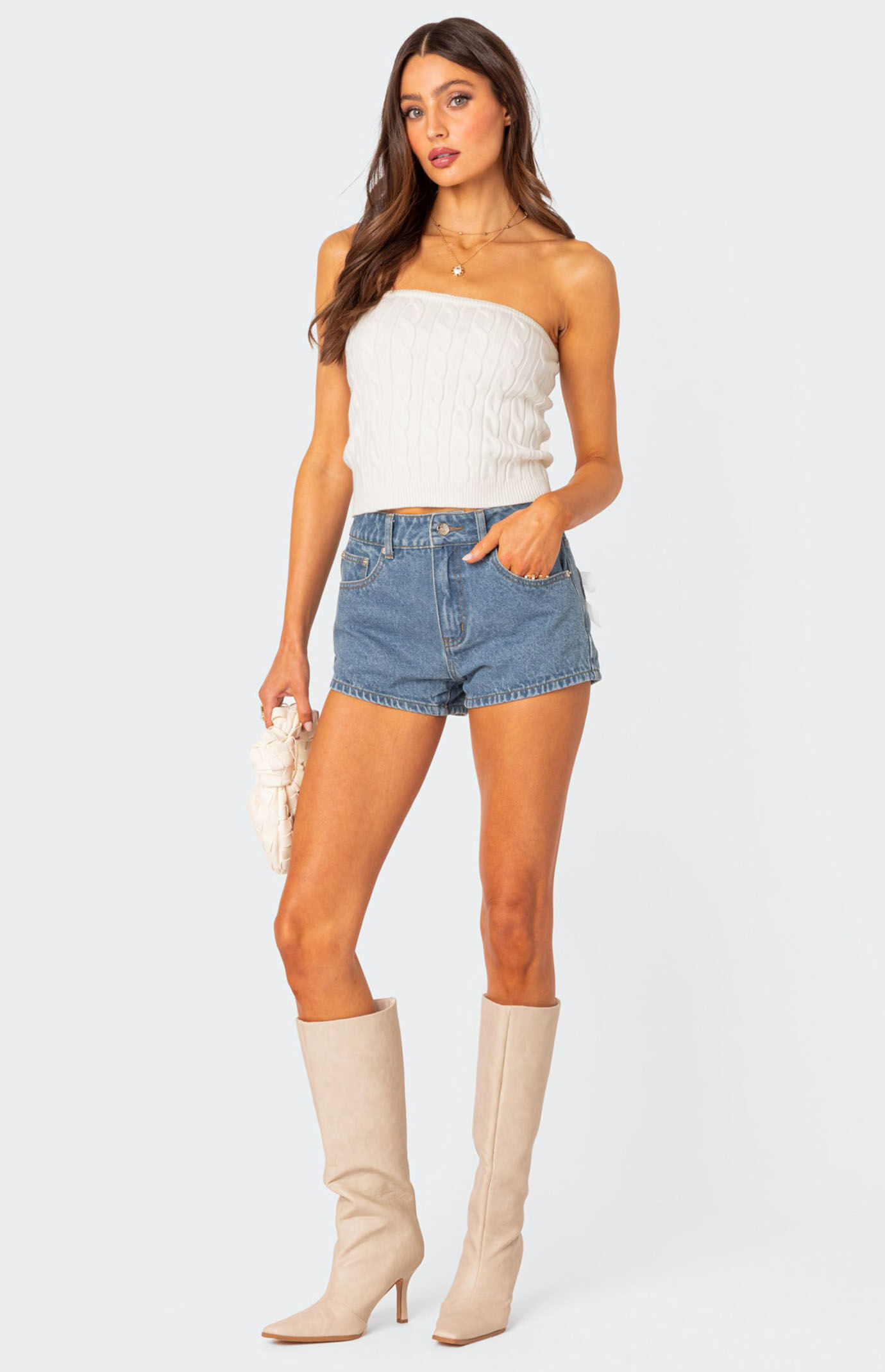 Edikted Bow Pocket Washed Denim Shorts PacSun