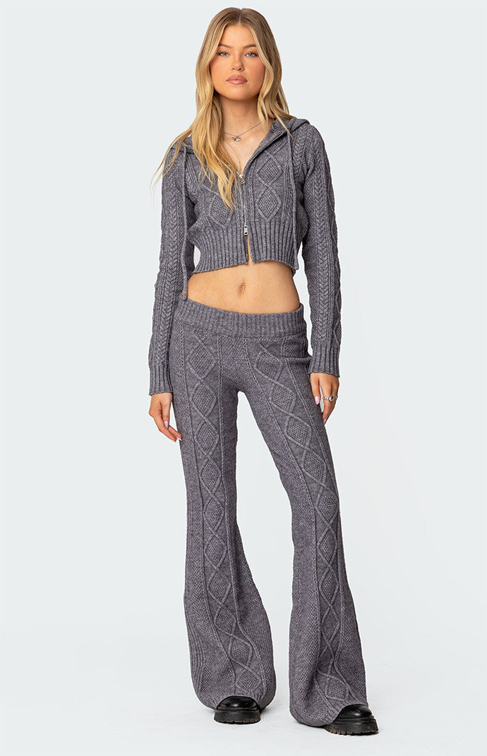 Edikted Ray Cable Knit Flared Pants