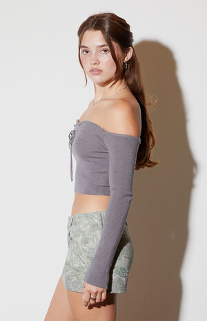 Off The Shoulder Tie Front Sweater image number 2