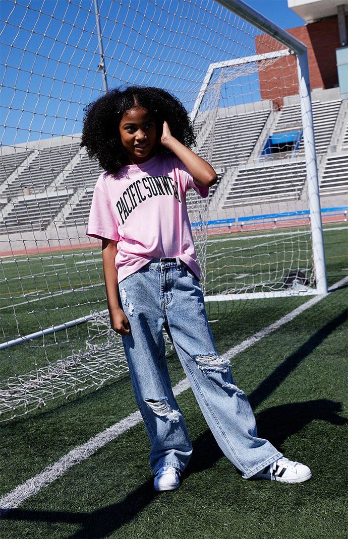 PacSun Kids Light Blue Ripped Baggy Jeans PacSun