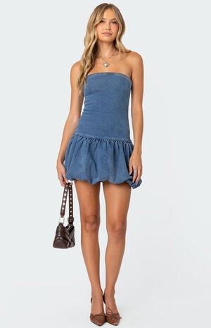 Denim Bubble Skirt Mini Dress Denim Bubble Skirt Mini Dress image number 1