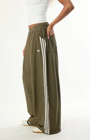 Olive Checks Loose Wide Leg Pants image number 3