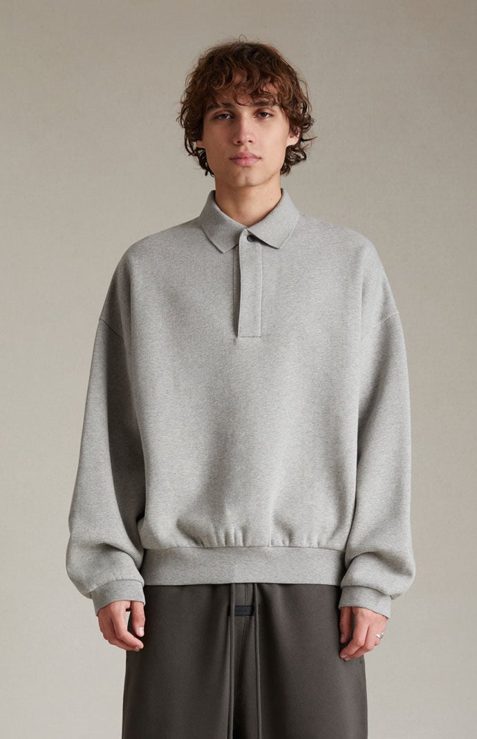 Fear of God Essentials Dark Heather Oatmeal Polo Sweatshirt Fear of God Essentials Dark Heather Oatmeal Polo Sweatshirt