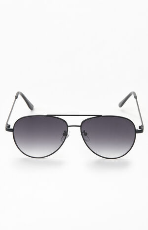 Black Flat Lens Aviator Sunglasses image number 3