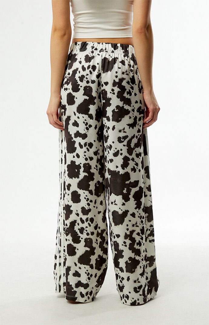 adidas Cow Print Wide Leg Satin Track Pants
