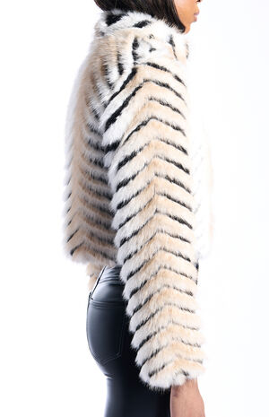 Argyll Beige & Black Belted Faux Fur Jacket image number 2