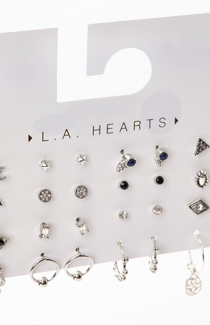 16 Pack Silver Earrings