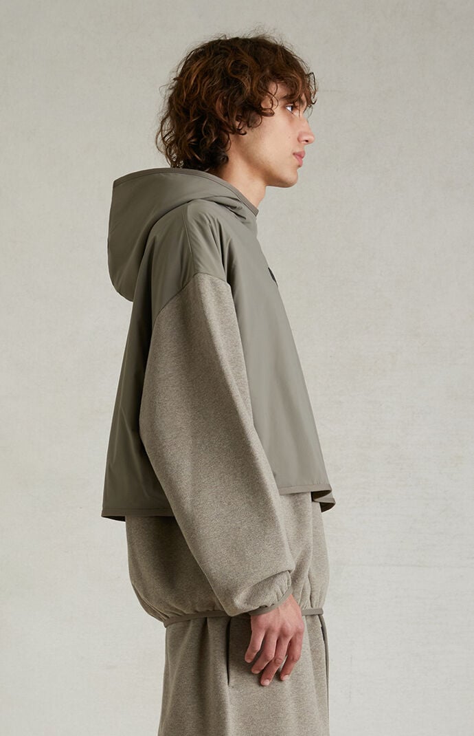 Fear of God ESSENTIALS Dust Heather Grey Nylon Fleece Hooded Sweatshirt