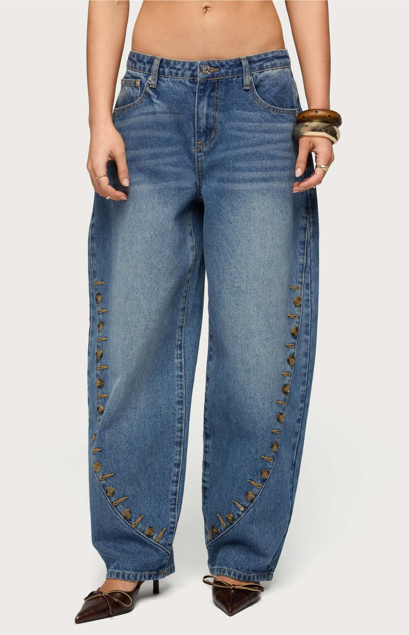 Edikted Button Stitch Low Rise Barrel Jeans