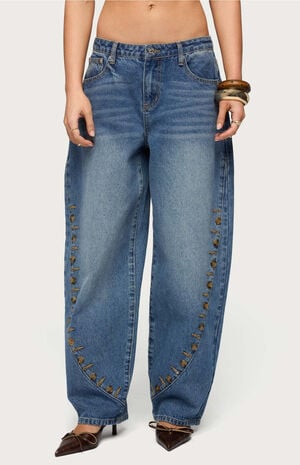 Button Stitch Low Rise Barrel Jeans image number 1
