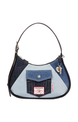 Color Block Denim Zip Hobo Bag image number 1