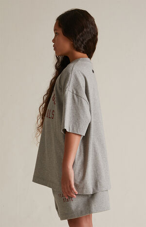 Kids Dark Heather Oatmeal Crew Neck T-Shirt image number 3