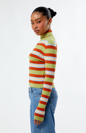 Striped Ribbed Turtleneck Sweater image number 3