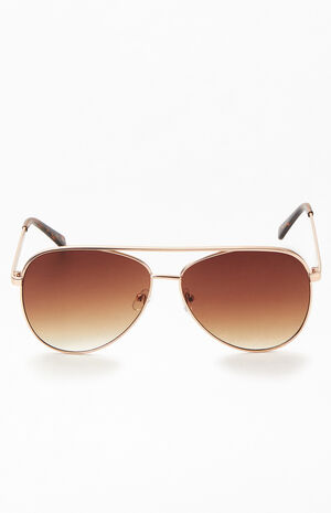 Gold Metal Aviator Sunglasses image number 2
