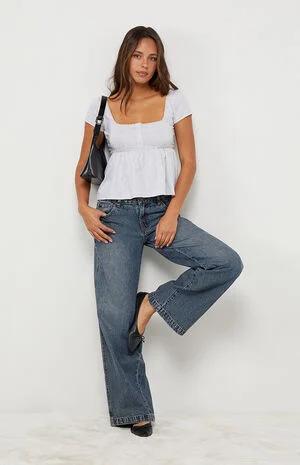 Bonnie Short Sleeve Button Front Babydoll Top image number 1