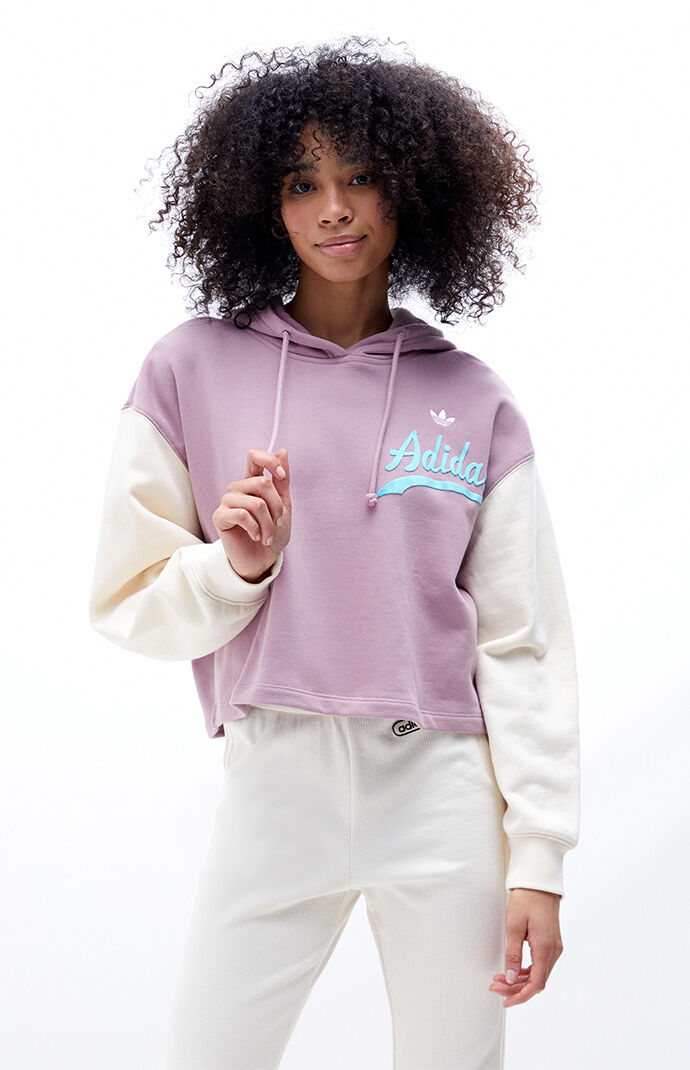 Adidas pink cropped clearance hoodie