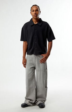 Black Stone Solid Textured Camp Shirt