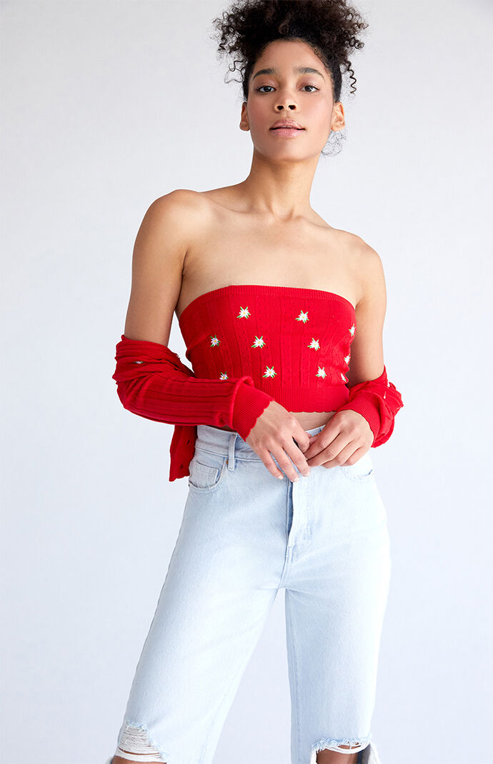 Embroidered Pointelle Tube Top