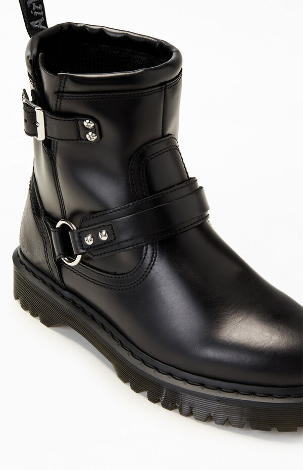 Dr Martens Black Anistone Harness Leather Low Biker Boots