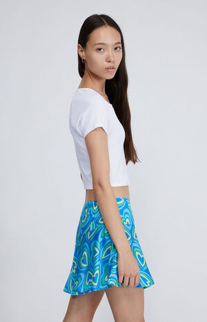 Recycled Blue Heart Print Low Rise Mini Skirt image number 3