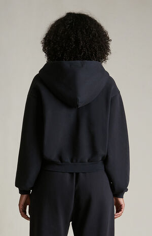 Women's Black Heavy Fleece Cropped V-Neck Hoodie image number 4