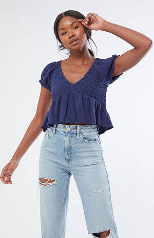 Short Sleeve V-Neck Babydoll Top image number 2